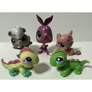 Hasbro Littlest Pet Shop LPS 5 Pcs Mixed LOT  Pink Kangaroo Cat Green Lizard
